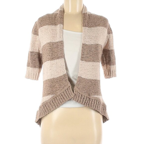Lucy & Laurel Tan Striped/Colorblock Open Knit Cardigan Size Medium - Picture 1 of 6